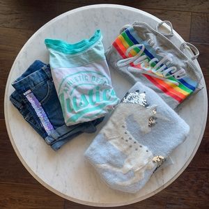 Lot of Justice kids girl clothing sweater shirts shorts size 6